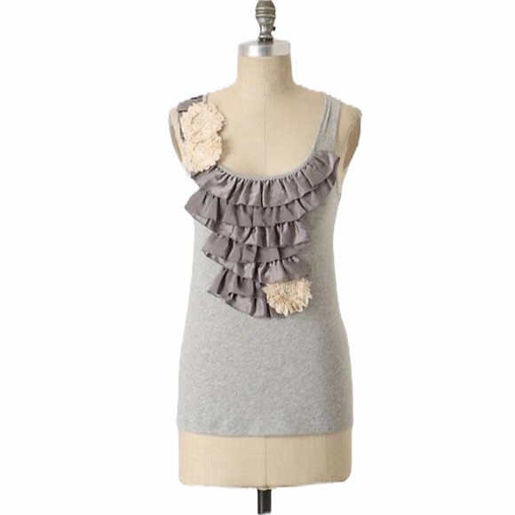 Anthropologie Sleevess Ruffle Tiered Gray Tank - Picture 3 of 3